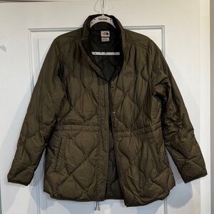 The North Face Women's Olive Green Quilted Jacket Size Large EUC Down Jacket